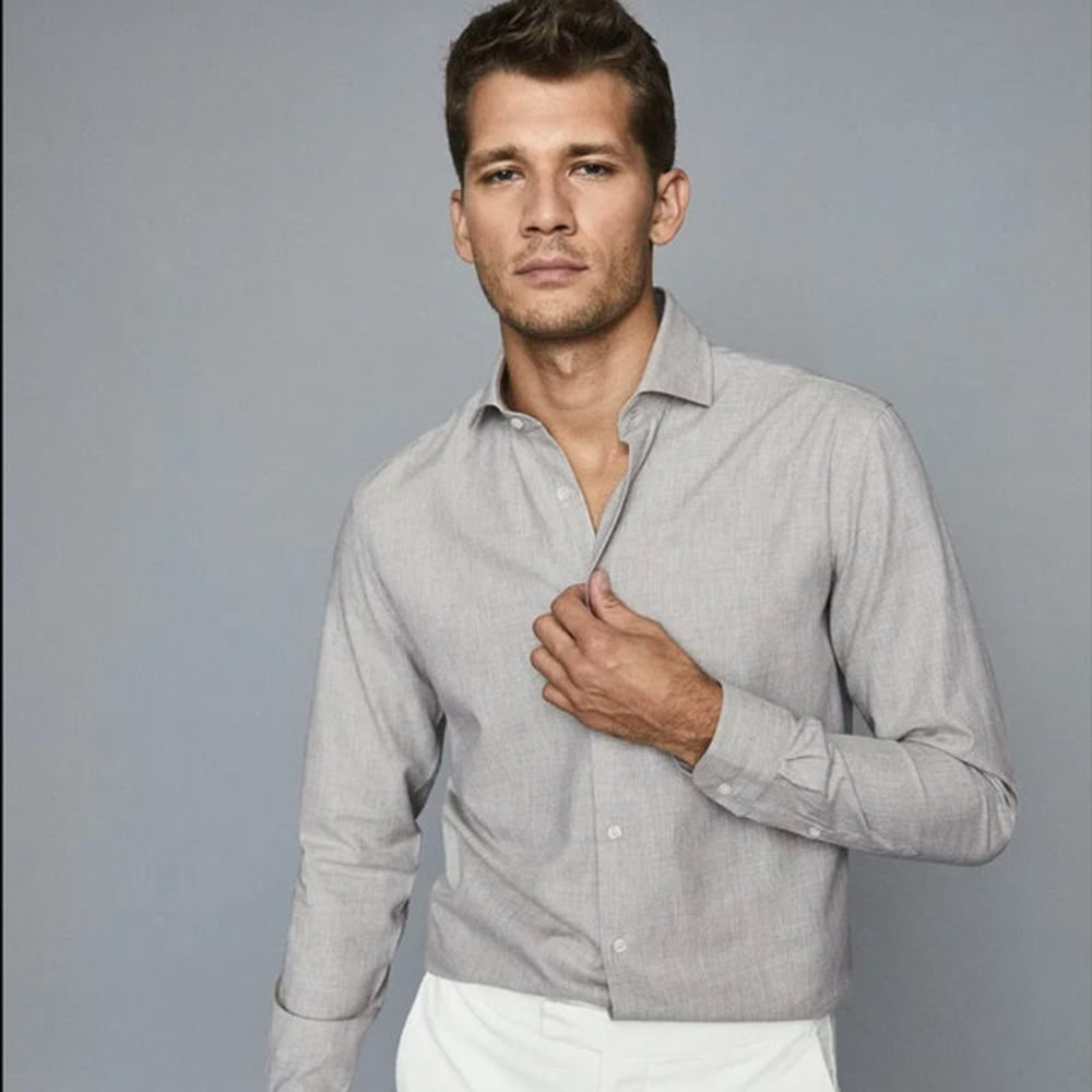 REISS Melrosen Brushed Cotton Twill Shirt Size XL Soft Gray $195 NEW Shirt